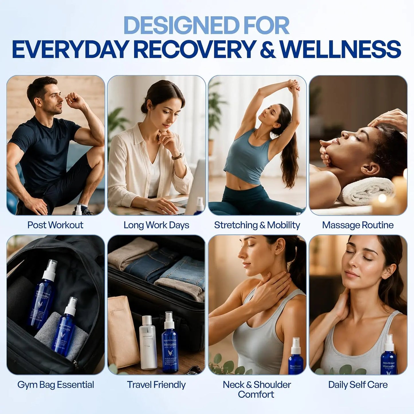 iPainFree Botanical Recovery Spray 4 Fl Oz Eucalyptus Jojoba Aloe Vera Grapeseed Oil Body Comfort Spray Non-Greasy Massage Oil Spray for Active Lifestyle Wellness Made in Texas