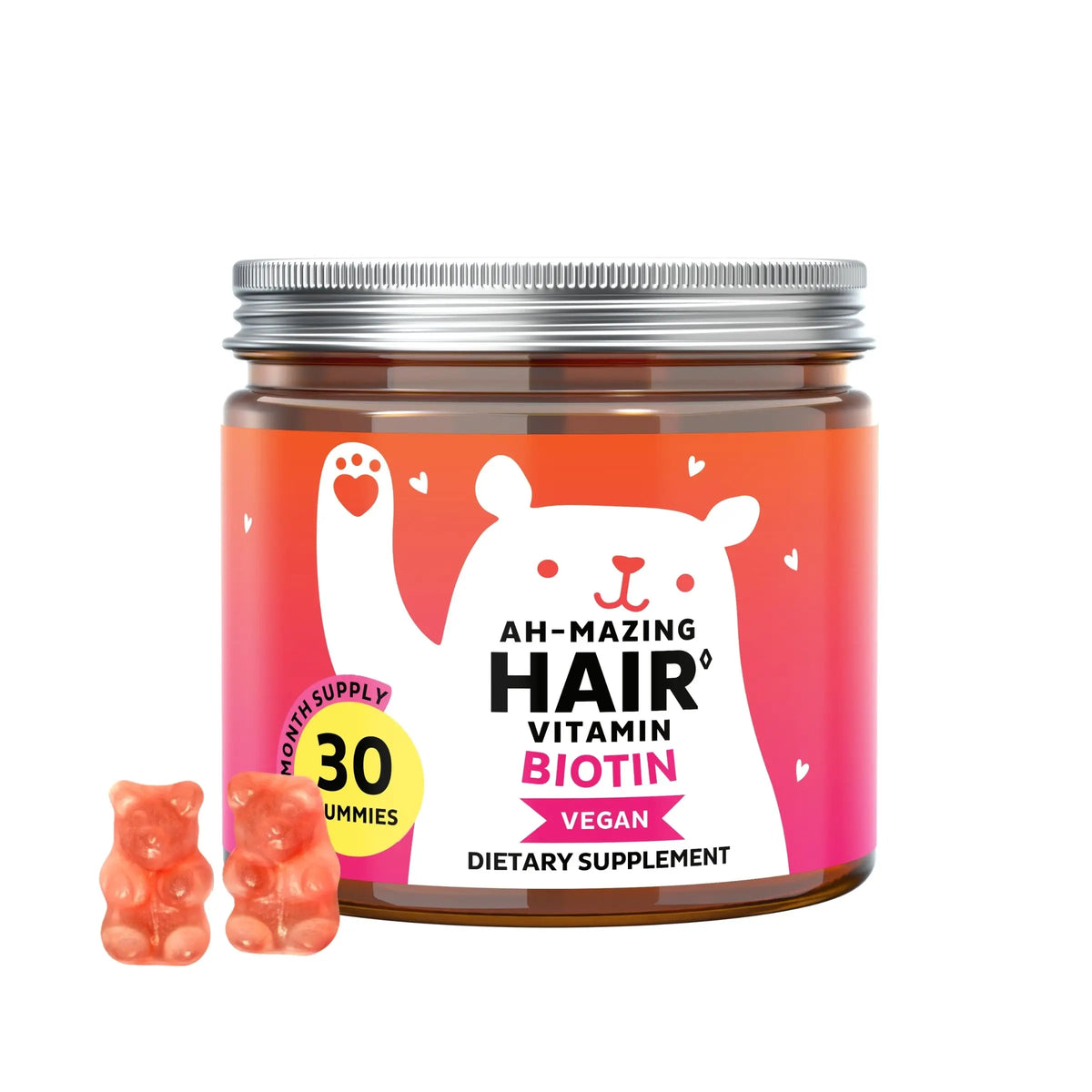 Bears with Benefits Biotin Gummies for Hair Growth, Skin & Nails – 5000 mcg Biotin + Vitamins C & E + Zinc - 30 Gummies - Vegan Wild Berry Flavor - 1 Month Supply