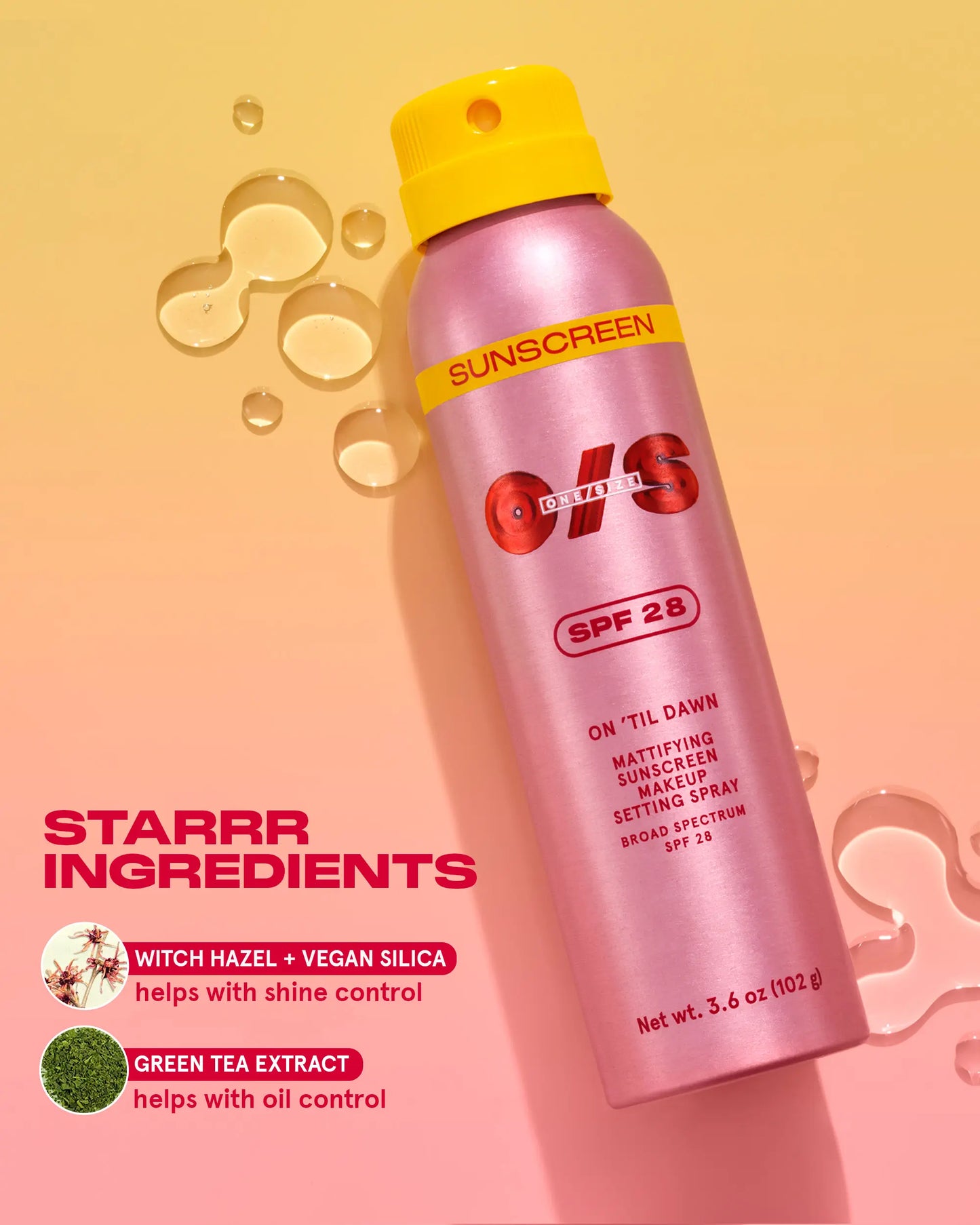 ONE/SIZE On ’Til Dawn Mattifying Sunscreen Makeup Setting Spray SPF 28 Travel Size 1.05 oz - Sets Makeup for 16hrs, Sweat Resistant, Water Resistant, Easy to Reapply