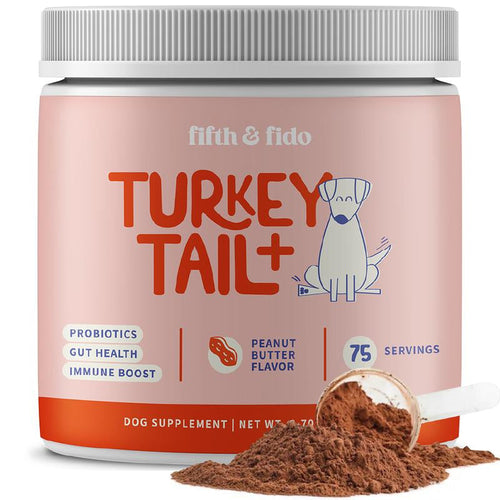Fifth & Fido Turkey Tail+ - Dog Food Topper with Probiotics for Lipomas, Immune Support & Gut Health - 75 Servings - Bacon Flavor - Natural Allergy Relief - Supplements