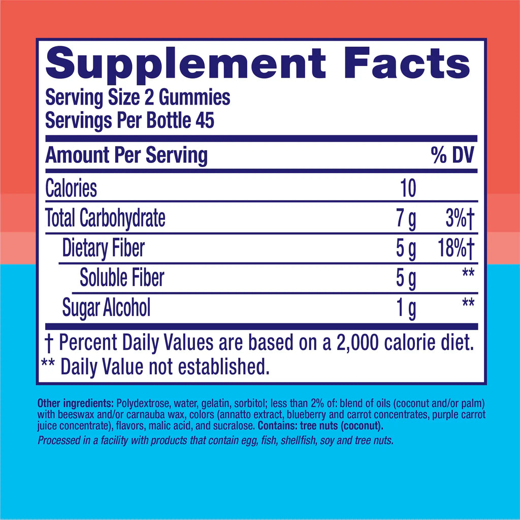 Vitafusion Fiber Well Sugar Free Gummies - 5g - Berry & Peach Flavor Fiber Gummies - Supports Digestive Health & Regularity - 90 Gummies