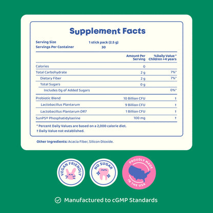 *NEW* JoySpring Brainy Belly Unflavored Kids Probiotic & Prebiotic Powder Sticks | Daily Gut & Digestive Support | Ages 4+