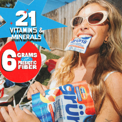 Popsicle Firecracker x Grüns "Al Dente" Superfood Greens Gummies: Comprehensive nutrition with 60+ ingredients: 21 Vitamins and Minerals, 6g Prebiotic Fiber, Adaptogens, Cherry Lemon Lime Blue Raspberry, Gluten Free, Vegan, Third Party Tested