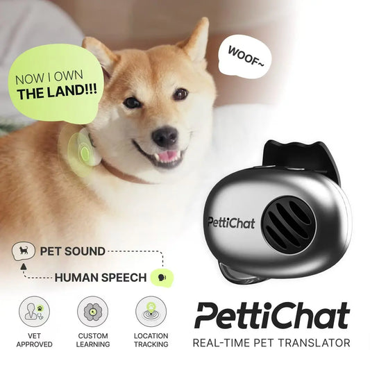 PettiChat Pet Translator Collar for Cats & Dogs – Real-time voice translation, hybrid location tracker, IP65 waterproof, lightweight AI communicator (27.2 g) with interactive conversation, magnetic charging system, portable and easy charging