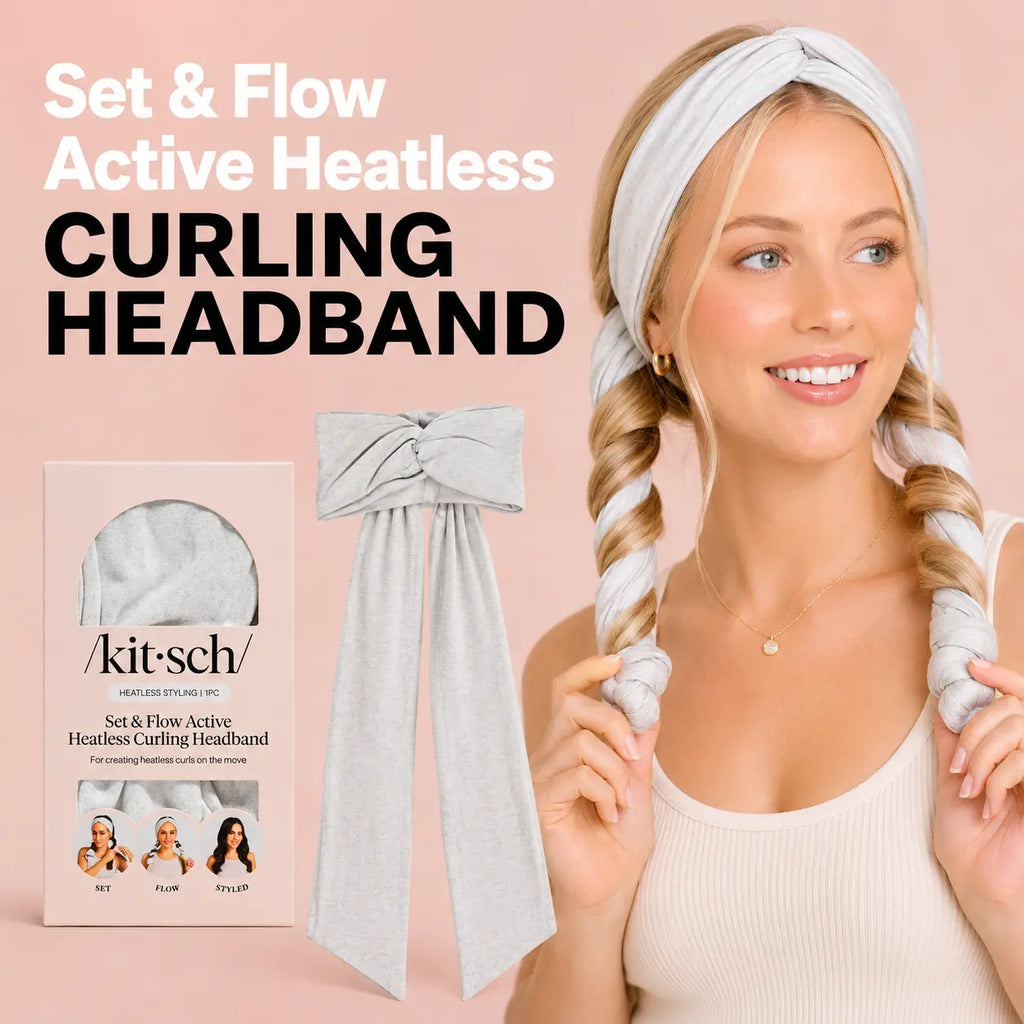 Heather Gray Set & Flow Active Curling Headband – Kitsch Heatless Hair Curler for Soft Waves & Curls