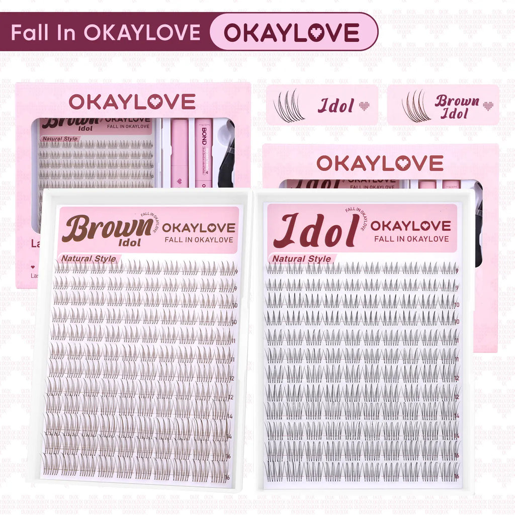 OKAYLOVE Idol Black| Brown Idol Lash Clusters Kit | D Curl Wispy Lash Extension Kit | Lightweight Look Like Real Lashes DIY Eyelash at Home for Natural Makeup Girl Gifts #backtoschool #sohochic