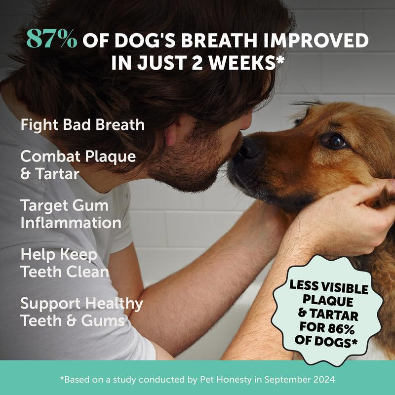 Pet Honesty Dental Powder, Breath Freshener and Teeth Cleaning Dental Care for Dogs, Plaque Tartar Remover with Postbiotic