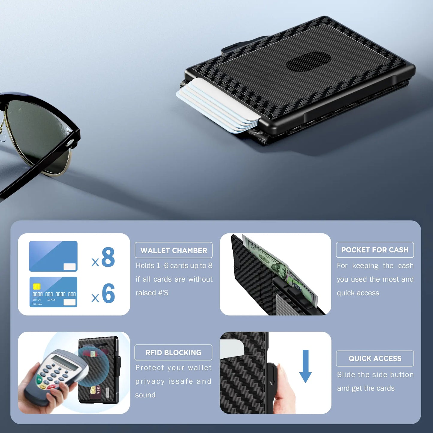 umoven Wallet for Men - Pop Up Case, Cash Slot, and Credit Card Slot - Aluminum Wallet with RFID Blocking, Minimalist Leather Wallet Front Pocket with ID Window, Gift Box