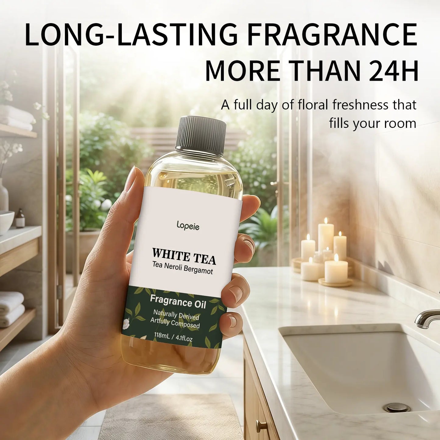 Lopeie Hotel Diffuser Oil Refill Inspired by The Westin Hotel - 118ml 4.1 fl oz - Aromatherapy Essential Oil-White Tea, Neroli & Bergamot – Ideal for Ultrasonic and Waterless Diffusers Pleasant Fragrant