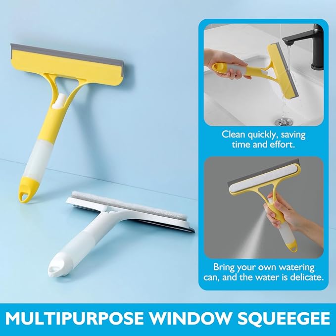 New 3-in-1 Window Squeegee Cleaner with Built-in Spray Bottle & Brush - Refillable for Shower Glass, Mirrors, Car Windows - All-Purpose Streak-Free Cleaning Tool—XDX