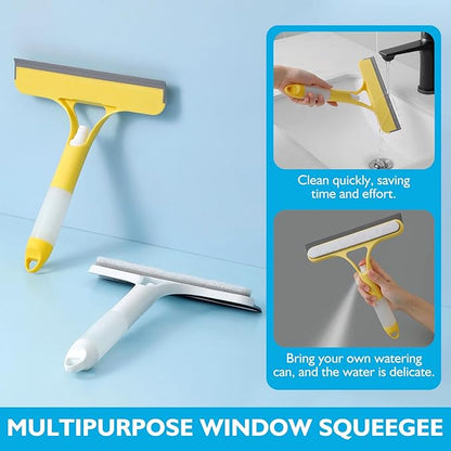 New 3-in-1 Window Squeegee Cleaner with Built-in Spray Bottle & Brush - Refillable for Shower Glass, Mirrors, Car Windows - All-Purpose Streak-Free Cleaning Tool—XDX