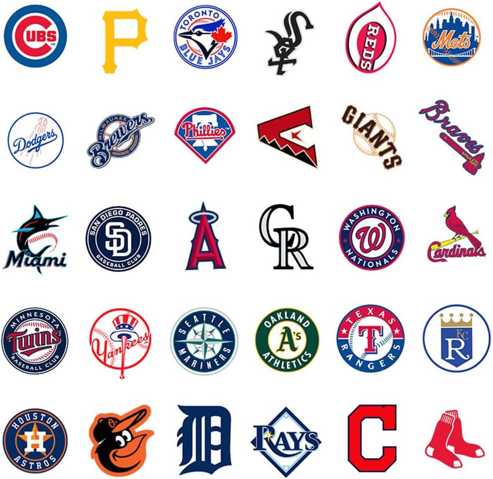 Baseball Team Fans Logo Stickers Major League Baseball All 30 Teams Collection Waterproof Vinyl Sticker Include Twins and Brewers for Hydro Flasks Laptops Water Bottle Skateboard 30 Pack