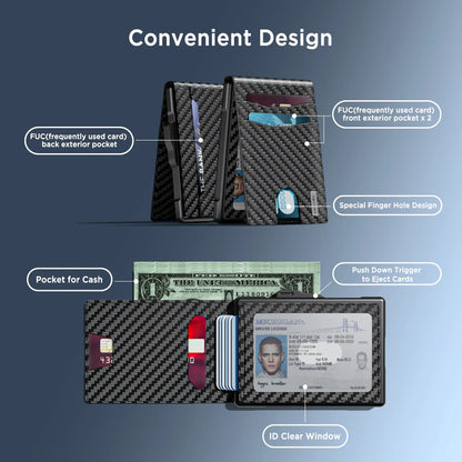 umoven Wallet for Men - Pop Up Case, Cash Slot, and Credit Card Slot - Aluminum Wallet with RFID Blocking, Minimalist Leather Wallet Front Pocket with ID Window, Gift Box