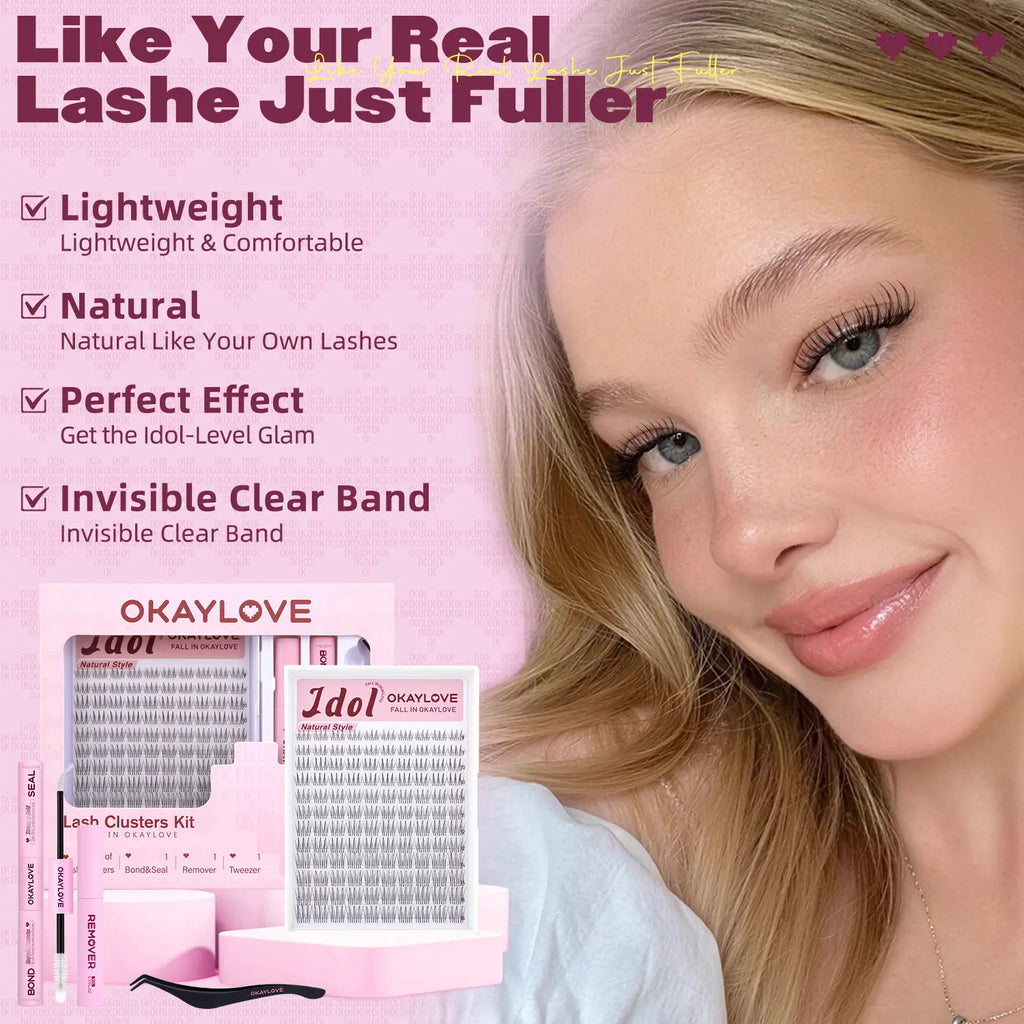 OKAYLOVE Idol Black| Brown Idol Lash Clusters Kit | D Curl Wispy Lash Extension Kit | Lightweight Look Like Real Lashes DIY Eyelash at Home for Natural Makeup Girl Gifts #backtoschool #sohochic