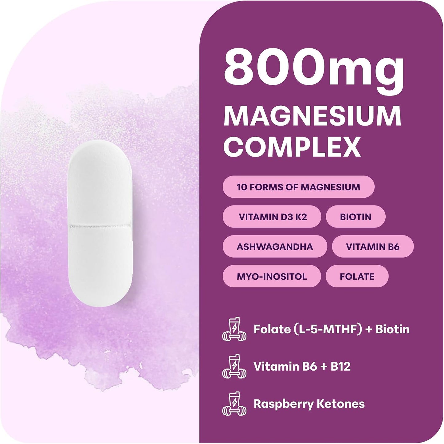 Magnesium Complex for Women, 240 Vegetarian Capsules | 20-in-1 Formula - Magnesium Blend with Vitamin D3, K2, Ashwagandha & More | Filler Free, Non-GMO