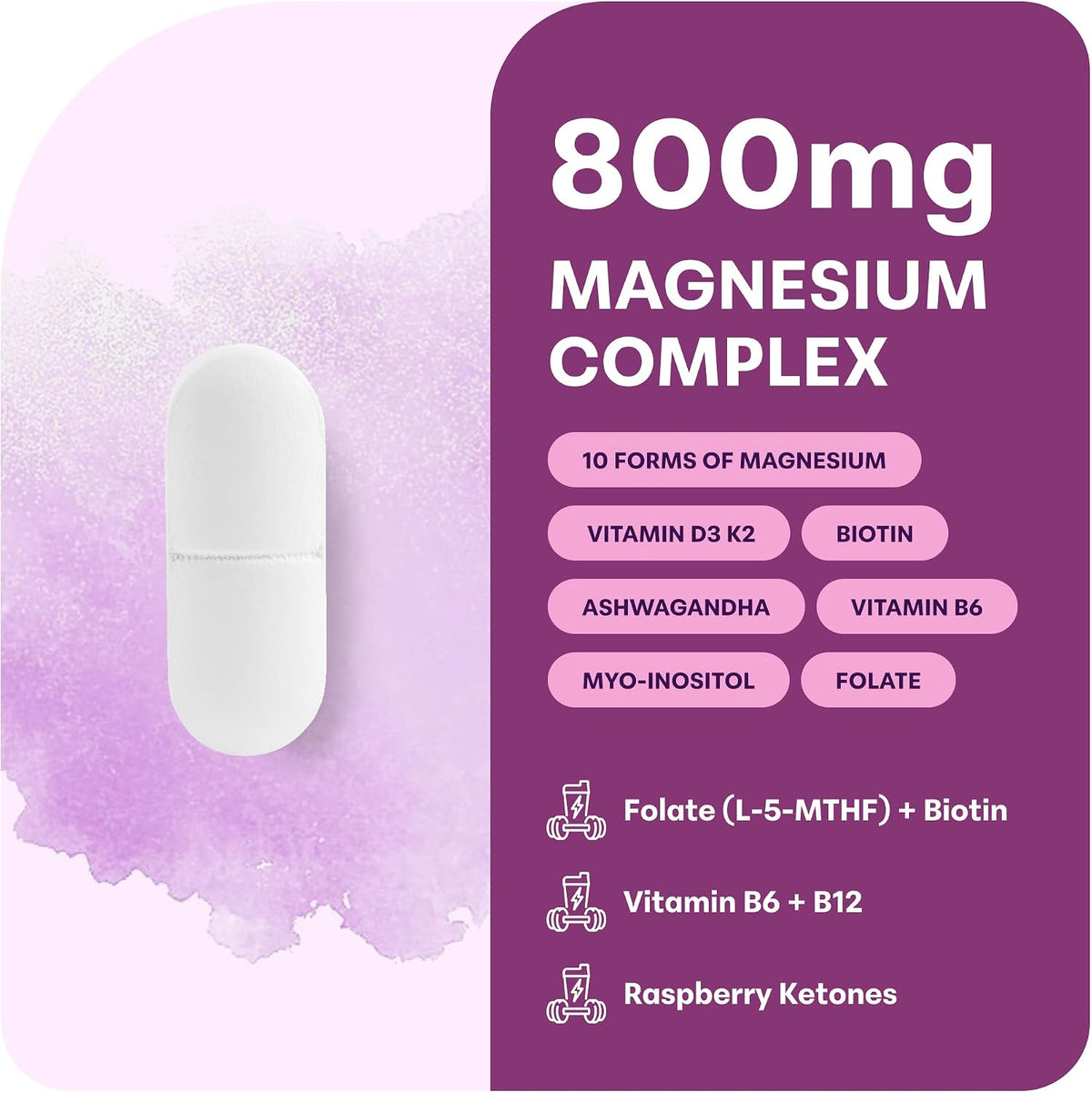 Magnesium Complex for Women, 240 Vegetarian Capsules | 20-in-1 Formula - Magnesium Blend with Vitamin D3, K2, Ashwagandha & More | Filler Free, Non-GMO