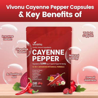 Cayenne Pepper Heart & Vessel Support – Full Spectrum Formula with Vitamins & Botanicals (240ct)