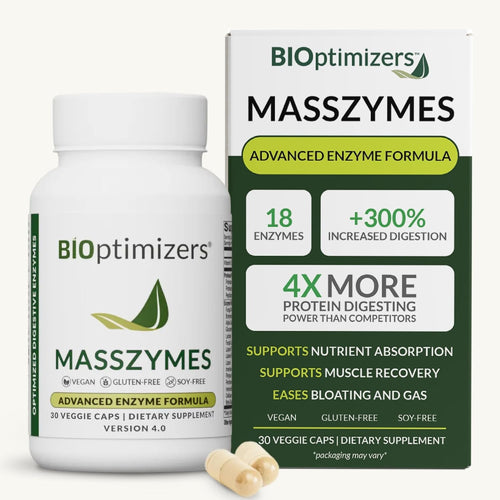 BIOptimizers MassZymes - Complete Digestive Enzymes Supplement for Gut Health - BRelief for Men and Women - Lipase Amylase Bromelain Digestive Enzymes (30 Capsules)