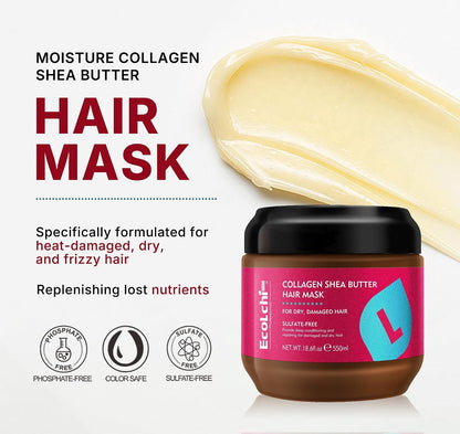 Collagen Shea Butter Hair Mask Deep Repair Conditioning Collagen Shea Butter Hair Treatment for Dry and Damaged Hair All Hair Types 18.6 oz 550ml