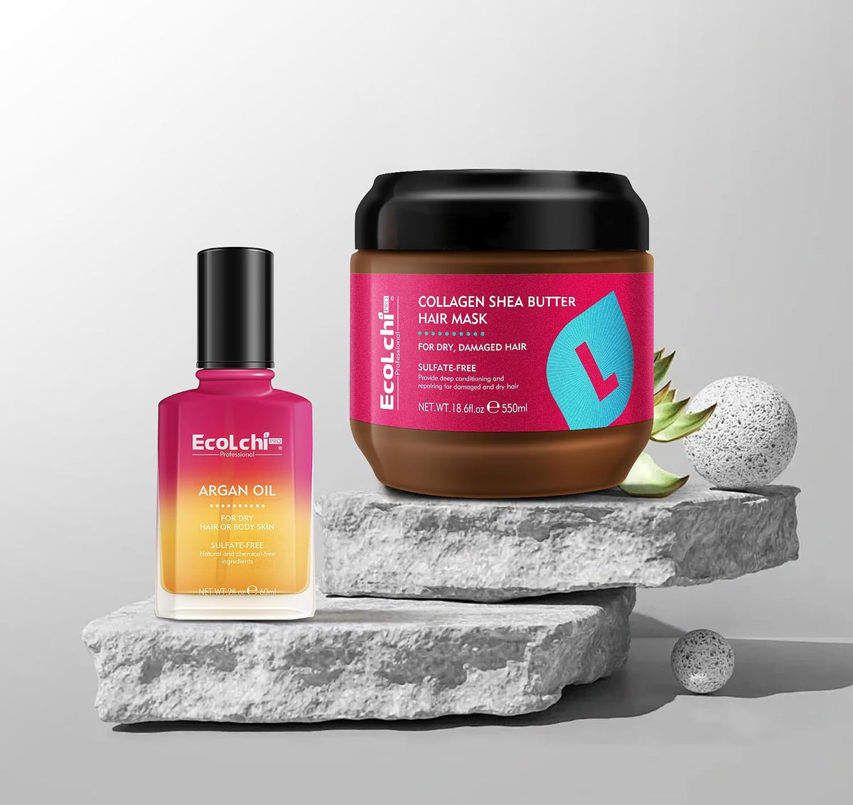 Collagen Shea Butter Hair Mask and Argan Oil Set Deep Repair Conditioning Collagen Hair Treatment for Dry and Damaged Hair All Hair Types 550ml+60ml 18.6floz + 2floz