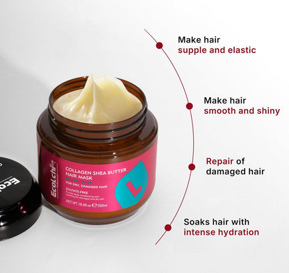 Collagen Shea Butter Hair Mask Deep Repair Conditioning Collagen Shea Butter Hair Treatment for Dry and Damaged Hair All Hair Types 18.6 oz 550ml