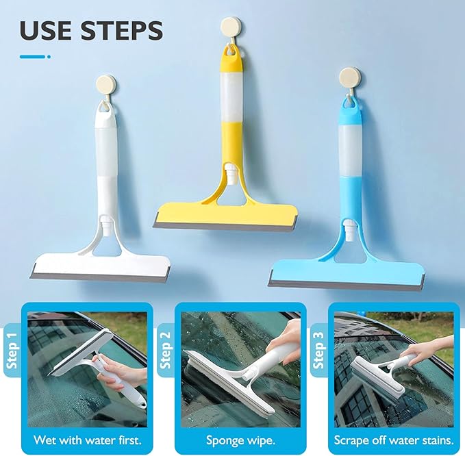 New 3-in-1 Window Squeegee Cleaner with Built-in Spray Bottle & Brush - Refillable for Shower Glass, Mirrors, Car Windows - All-Purpose Streak-Free Cleaning Tool—XDX
