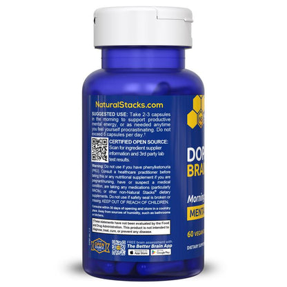Dopamine Brain Food Supplement w/L-Tyrosine - Promotes Mental Drive, Clarity & Focus - Supports Mental Energy - 60 Capsules