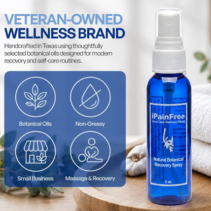 iPainFree Botanical Recovery Spray 4 Fl Oz Eucalyptus Jojoba Aloe Vera Grapeseed Oil Body Comfort Spray Non-Greasy Massage Oil Spray for Active Lifestyle Wellness Made in Texas