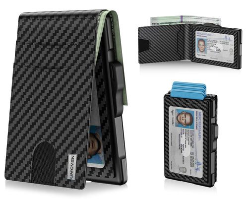 umoven Wallet for Men - Pop Up Case, Cash Slot, and Credit Card Slot - Aluminum Wallet with RFID Blocking, Minimalist Leather Wallet Front Pocket with ID Window, Gift Box