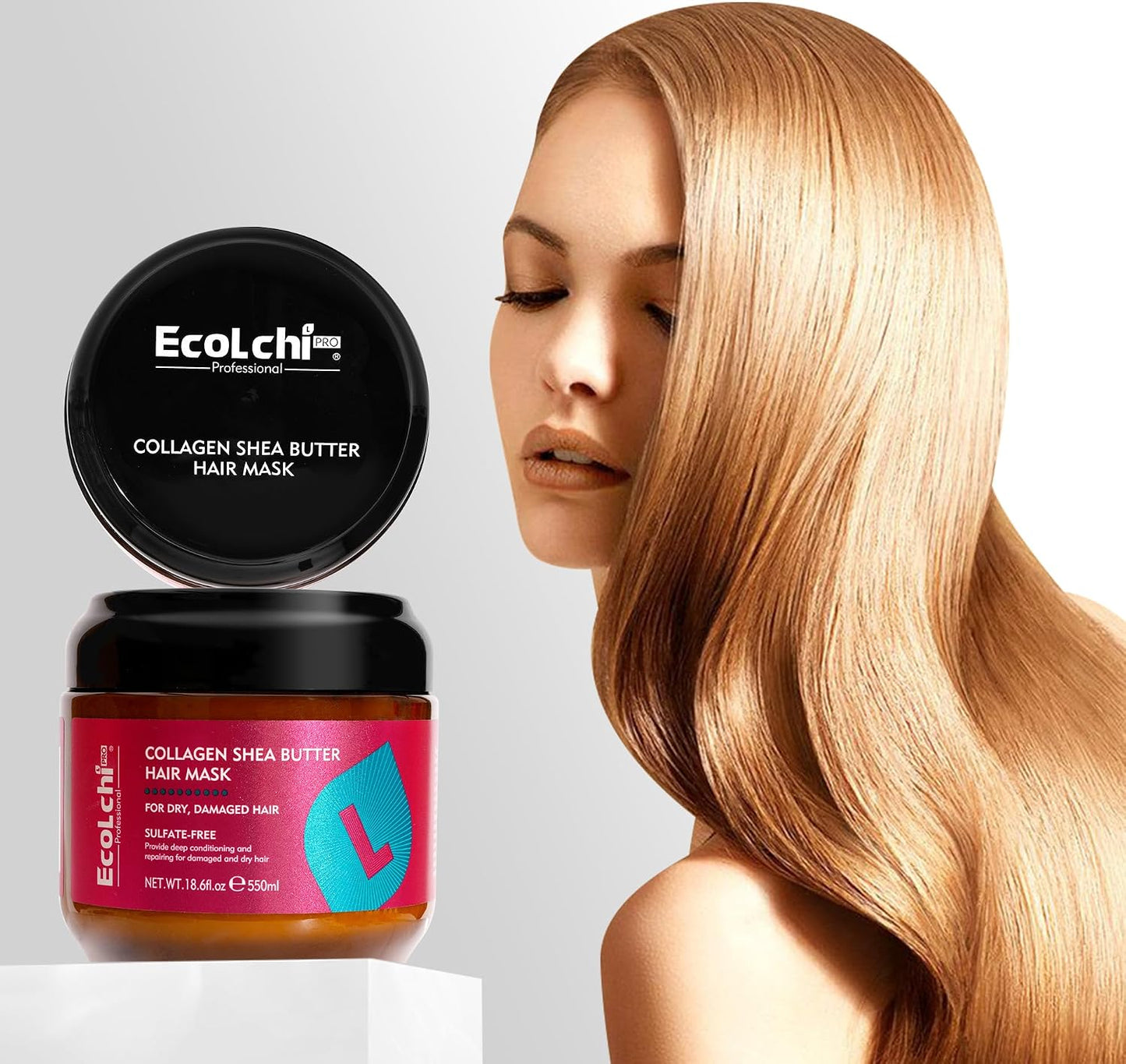 Collagen Shea Butter Hair Mask and Argan Oil Set Deep Repair Conditioning Collagen Hair Treatment for Dry and Damaged Hair All Hair Types 550ml+60ml 18.6floz + 2floz