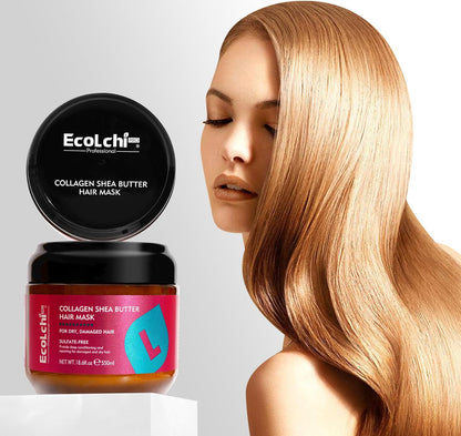 Collagen Shea Butter Hair Mask and Argan Oil Set Deep Repair Conditioning Collagen Hair Treatment for Dry and Damaged Hair All Hair Types 550ml+60ml 18.6floz + 2floz