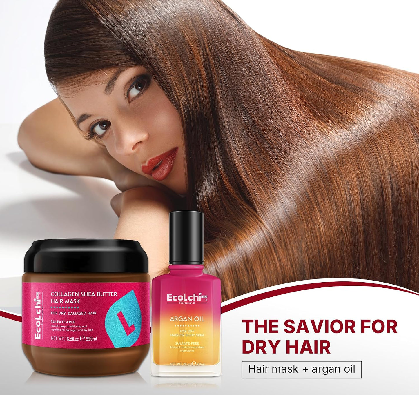 Collagen Shea Butter Hair Mask and Argan Oil Set Deep Repair Conditioning Collagen Hair Treatment for Dry and Damaged Hair All Hair Types 550ml+60ml 18.6floz + 2floz