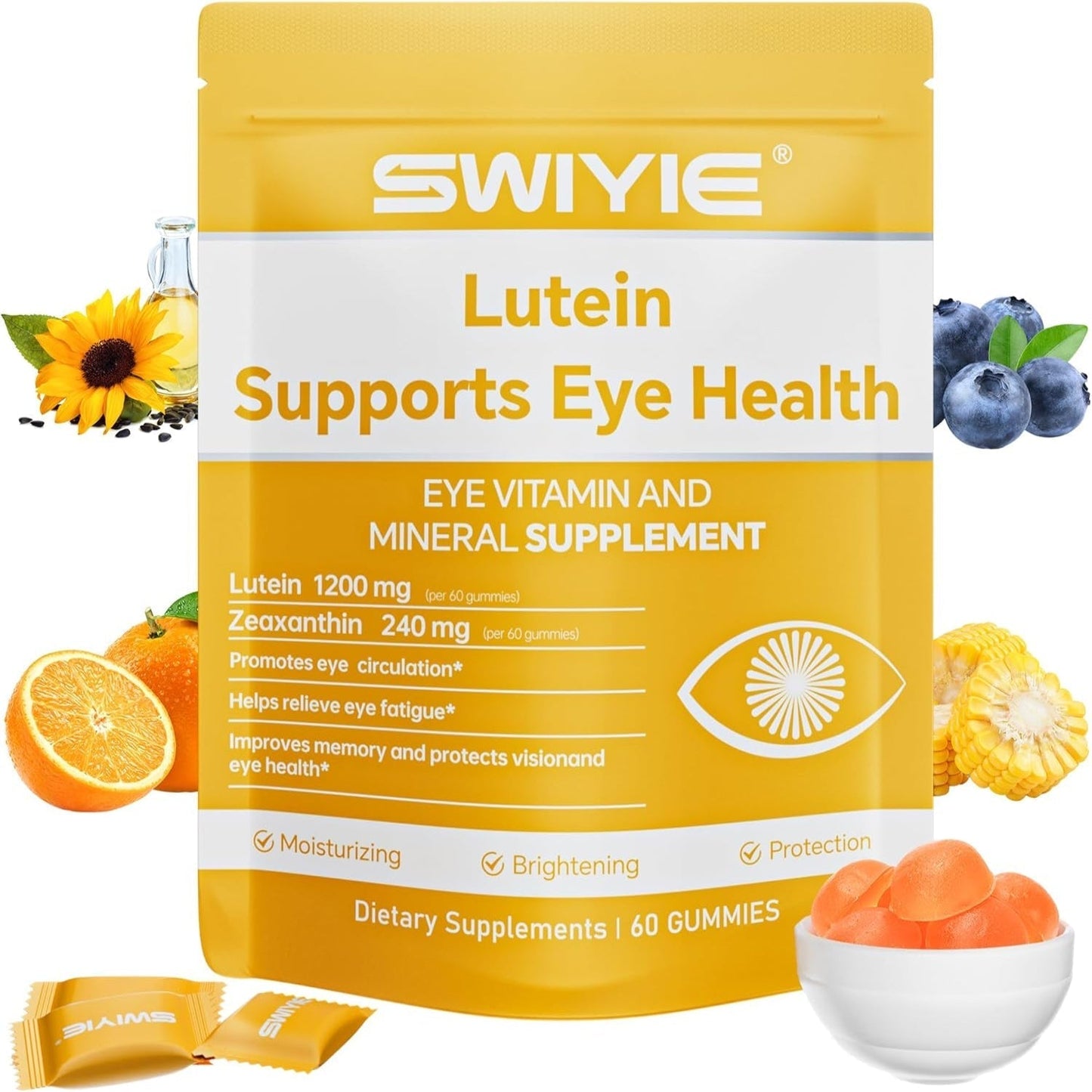 Lutein Gummies for Eye Health – Vision Support Eye Vitamins, Blueberry Flavor, 60 Gummies