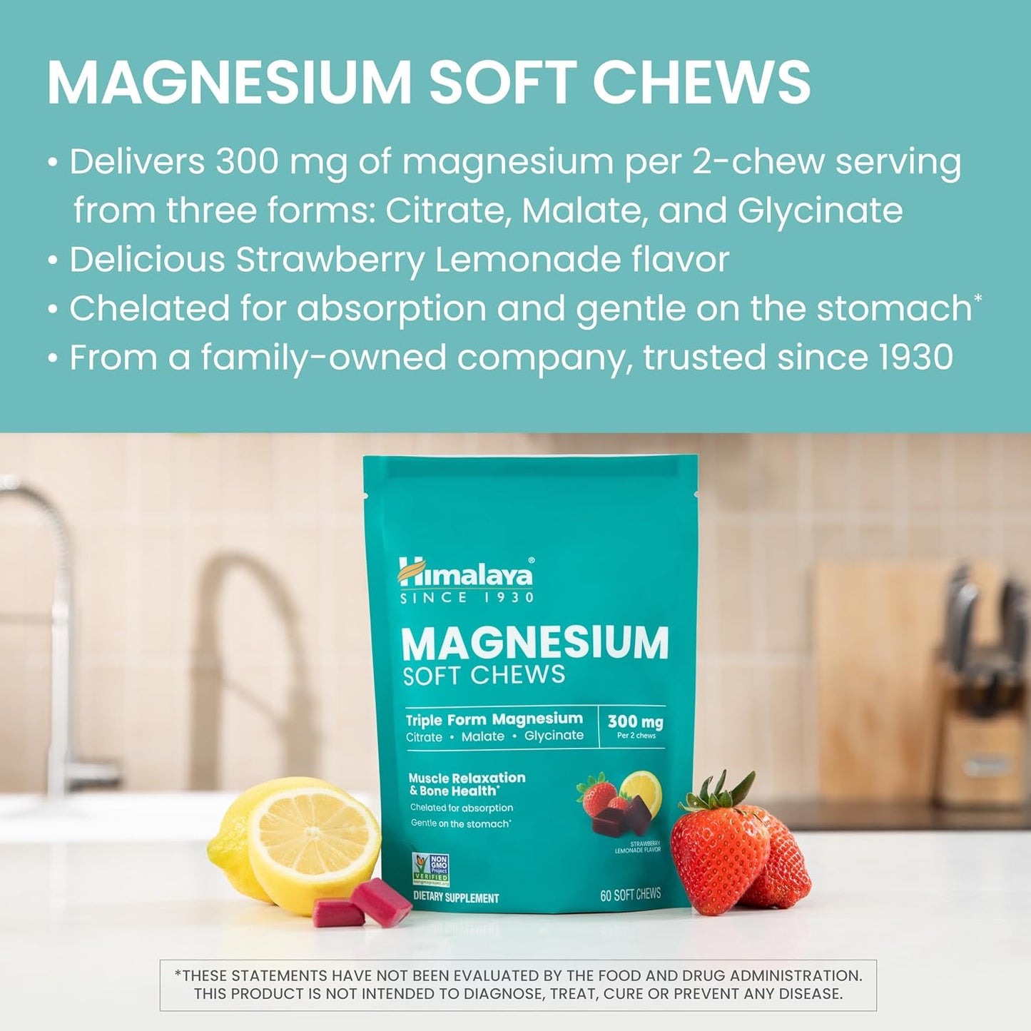 Himalaya Magnesium Complex Soft Chews, Strawberry Lemonade, 300mg, 60 Chews