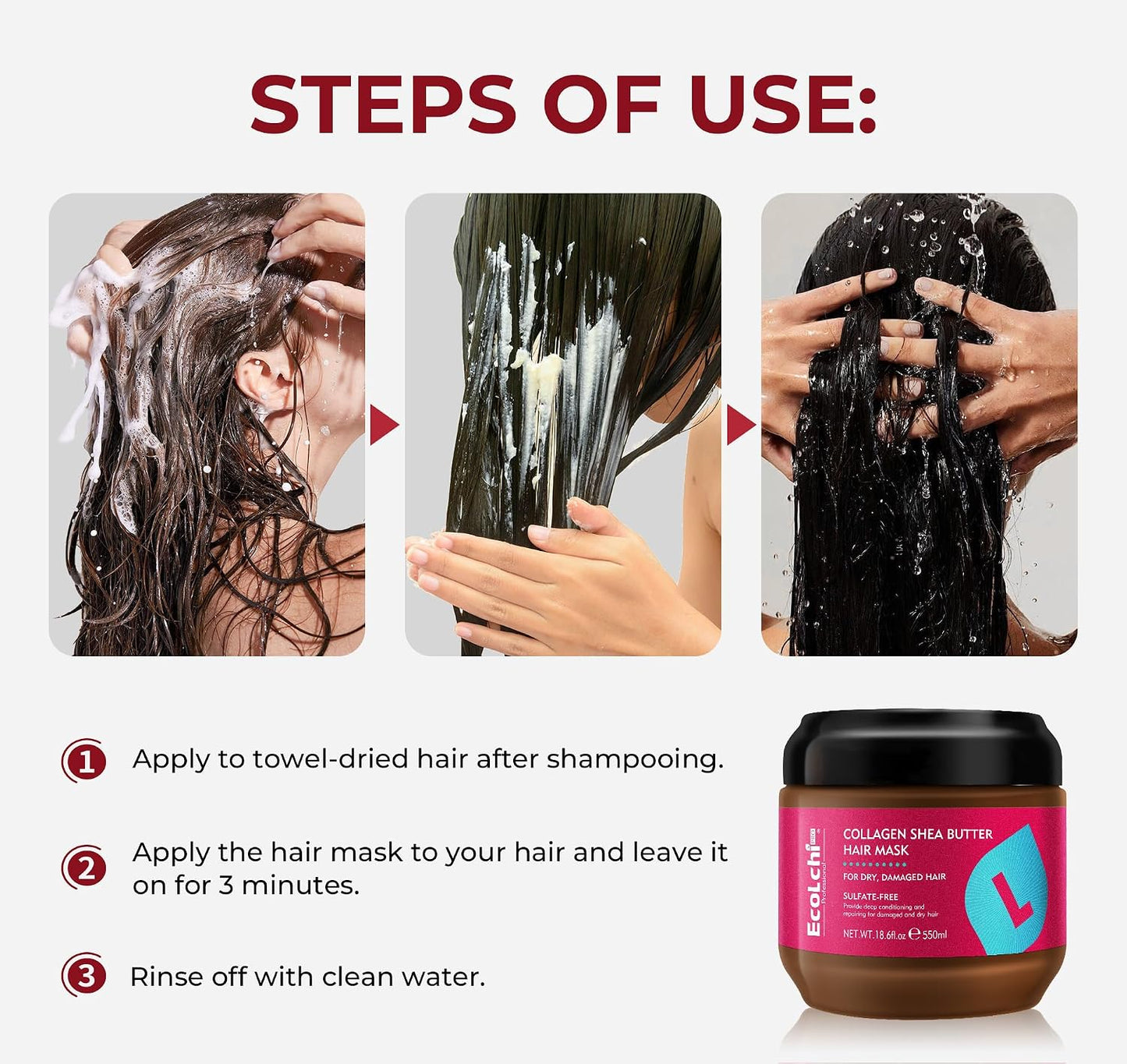 Collagen Shea Butter Hair Mask Deep Repair Conditioning Collagen Shea Butter Hair Treatment for Dry and Damaged Hair All Hair Types 18.6 oz 550ml