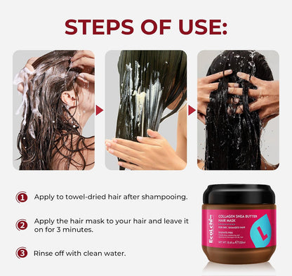 Collagen Shea Butter Hair Mask Deep Repair Conditioning Collagen Shea Butter Hair Treatment for Dry and Damaged Hair All Hair Types 18.6 oz 550ml