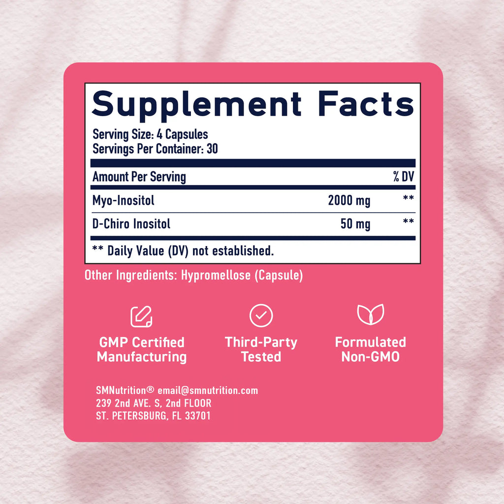 SMNutrition Myo-Inositol & D-Chiro Inositol 2000mg & 50mg for Women's Hormone Balance Ovarian Health 40:1 Ratio Vegan Gluten-Free Non-GMO - Dietary, Healthcare