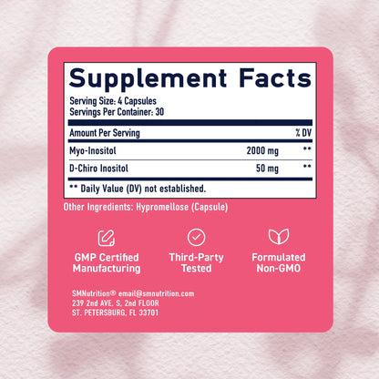 SMNutrition Myo-Inositol & D-Chiro Inositol 2000mg & 50mg for Women's Hormone Balance Ovarian Health 40:1 Ratio Vegan Gluten-Free Non-GMO - Dietary, Healthcare