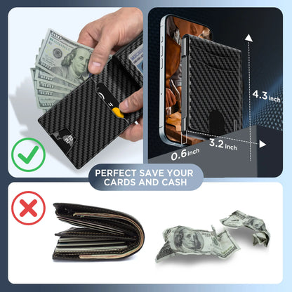 umoven Wallet for Men - Pop Up Case, Cash Slot, and Credit Card Slot - Aluminum Wallet with RFID Blocking, Minimalist Leather Wallet Front Pocket with ID Window, Gift Box