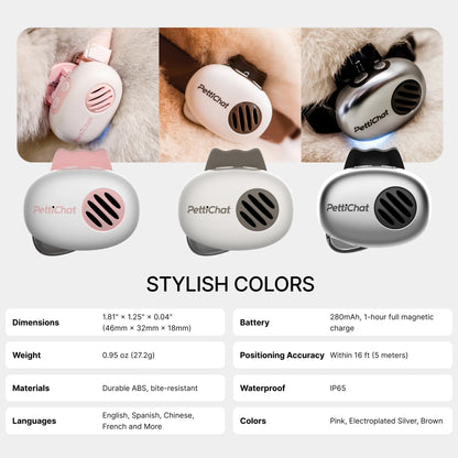 PettiChat Pet Translator Collar for Cats & Dogs – Real-time voice translation, hybrid location tracker, IP65 waterproof, lightweight AI communicator (27.2 g) with interactive conversation, magnetic charging system, portable and easy charging