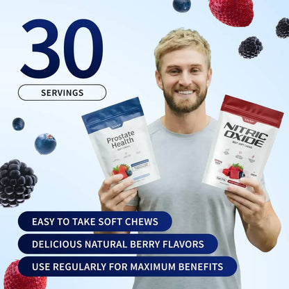 NEW! Prostate Health and Nitric Oxide Chews - Inflammation Support - Urinary & Bladder Function - Supports Blood Flow & Energy - Male Reproductive Health - Antioxidants - Supports Healthy DHT levels - Mixed Berry Flavor - Medicinal Mushrooms & Botanicals