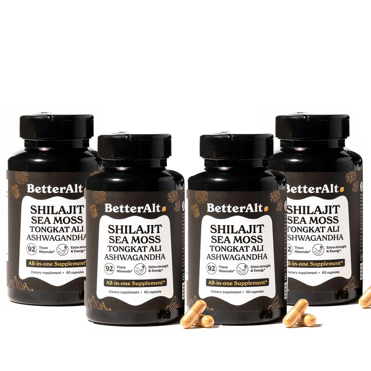 BetterAlt GOLD+ Shilajit, Ashwagandha & Sea Moss Capsules | Lab-Tested for Purity | Helps Boost Energy & Immunity | 2-Month Pack