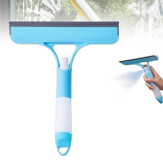 New 3-in-1 Window Squeegee Cleaner with Built-in Spray Bottle & Brush - Refillable for Shower Glass, Mirrors, Car Windows - All-Purpose Streak-Free Cleaning Tool—XDX