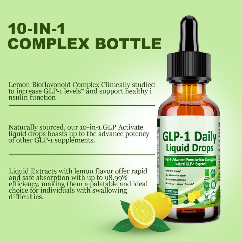 GLP-1 Supplement Liquid Drops, GLP 1 Activated Fiber, with 800 mg Berberine, Ceylon Cinnamon, Green Tea, Bromelain, Natural GLP-1 Support Gut and Digestive Health Immune and Energy Support