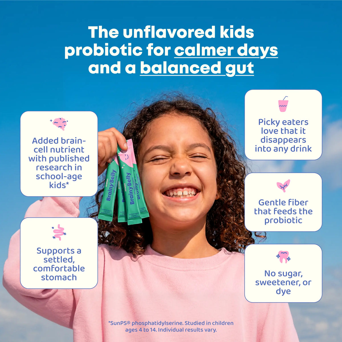 *NEW* JoySpring Brainy Belly Unflavored Kids Probiotic & Prebiotic Powder Sticks | Daily Gut & Digestive Support | Ages 4+