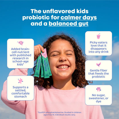*NEW* JoySpring Brainy Belly Unflavored Kids Probiotic & Prebiotic Powder Sticks | Daily Gut & Digestive Support | Ages 4+
