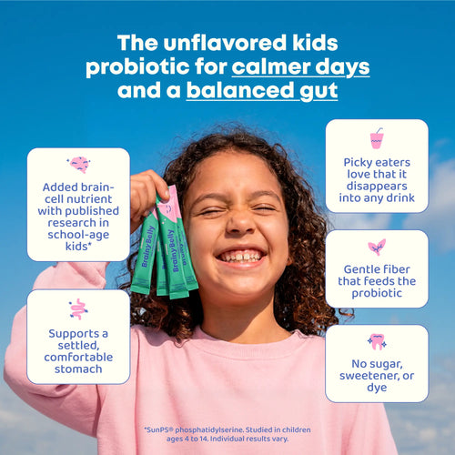 *NEW* JoySpring Brainy Belly Unflavored Kids Probiotic & Prebiotic Powder Sticks | Daily Gut & Digestive Support | Ages 4+