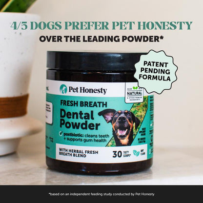 Pet Honesty Dental Powder, Breath Freshener and Teeth Cleaning Dental Care for Dogs, Plaque Tartar Remover with Postbiotic