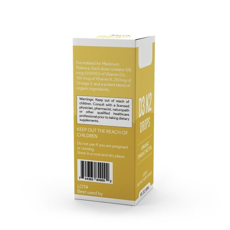 All Natural D3 K2 Drops Organic Omega 3 MCT Oil 50ml Supplement for Daily Health Needs