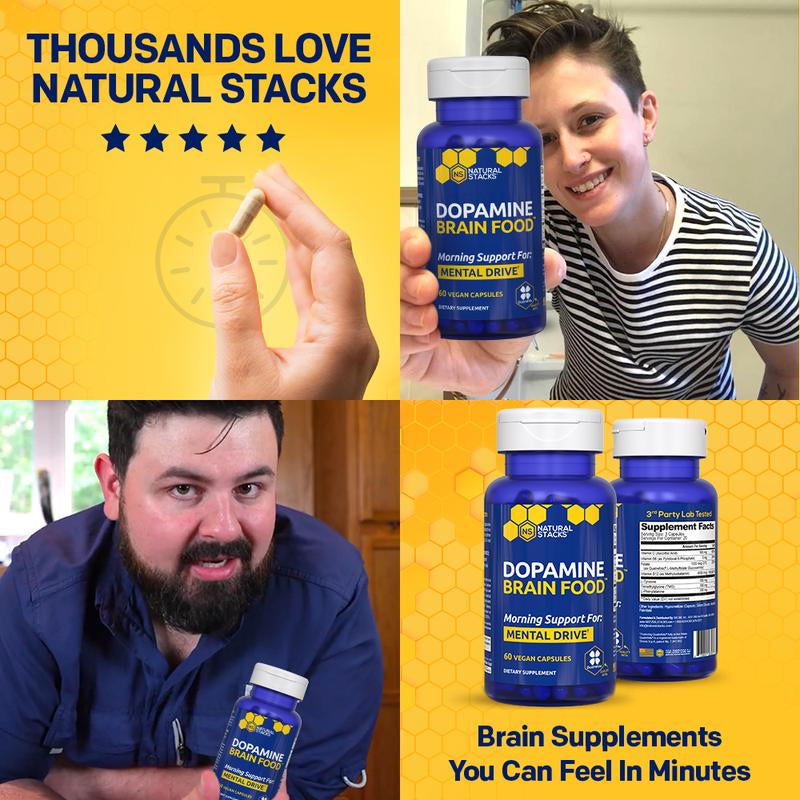 Dopamine Brain Food Supplement w/L-Tyrosine - Promotes Mental Drive, Clarity & Focus - Supports Mental Energy - 60 Capsules